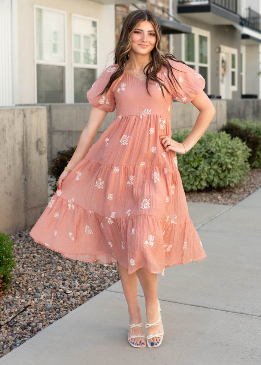 Rosie Terracotta Embroidered Dress