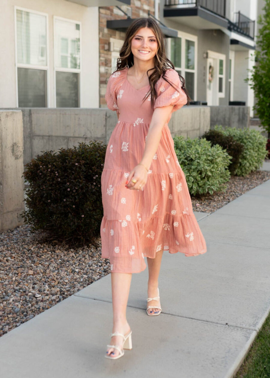 Rosie Terracotta Embroidered Dress