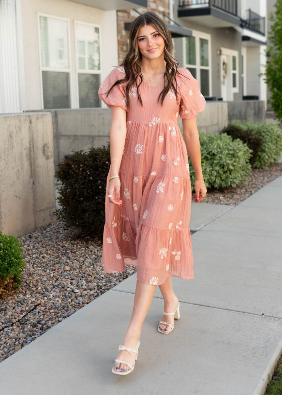 Rosie Terracotta Embroidered Dress
