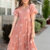 Rosie Terracotta Embroidered Dress