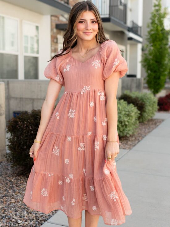 Rosie Terracotta Embroidered Dress