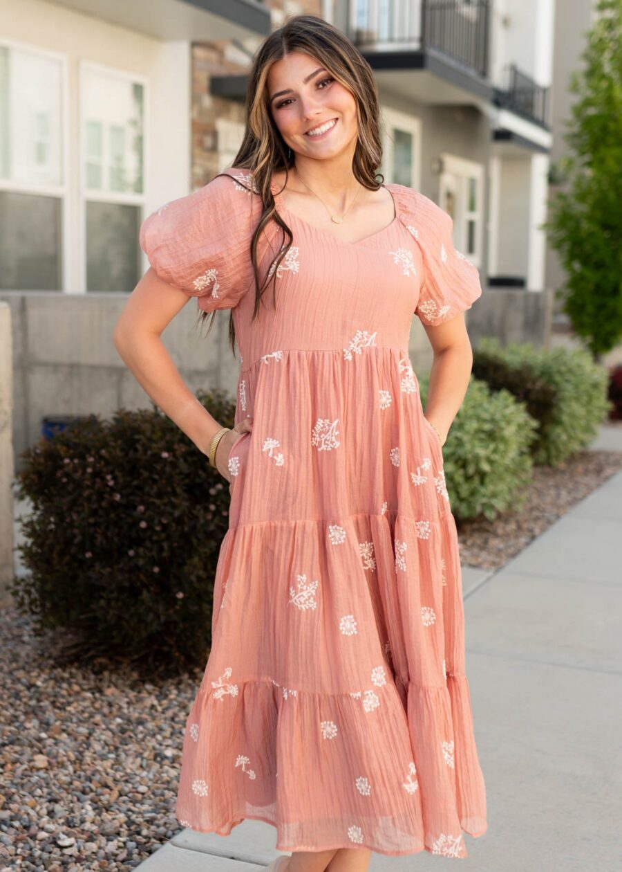 Rosie Terracotta Embroidered Dress