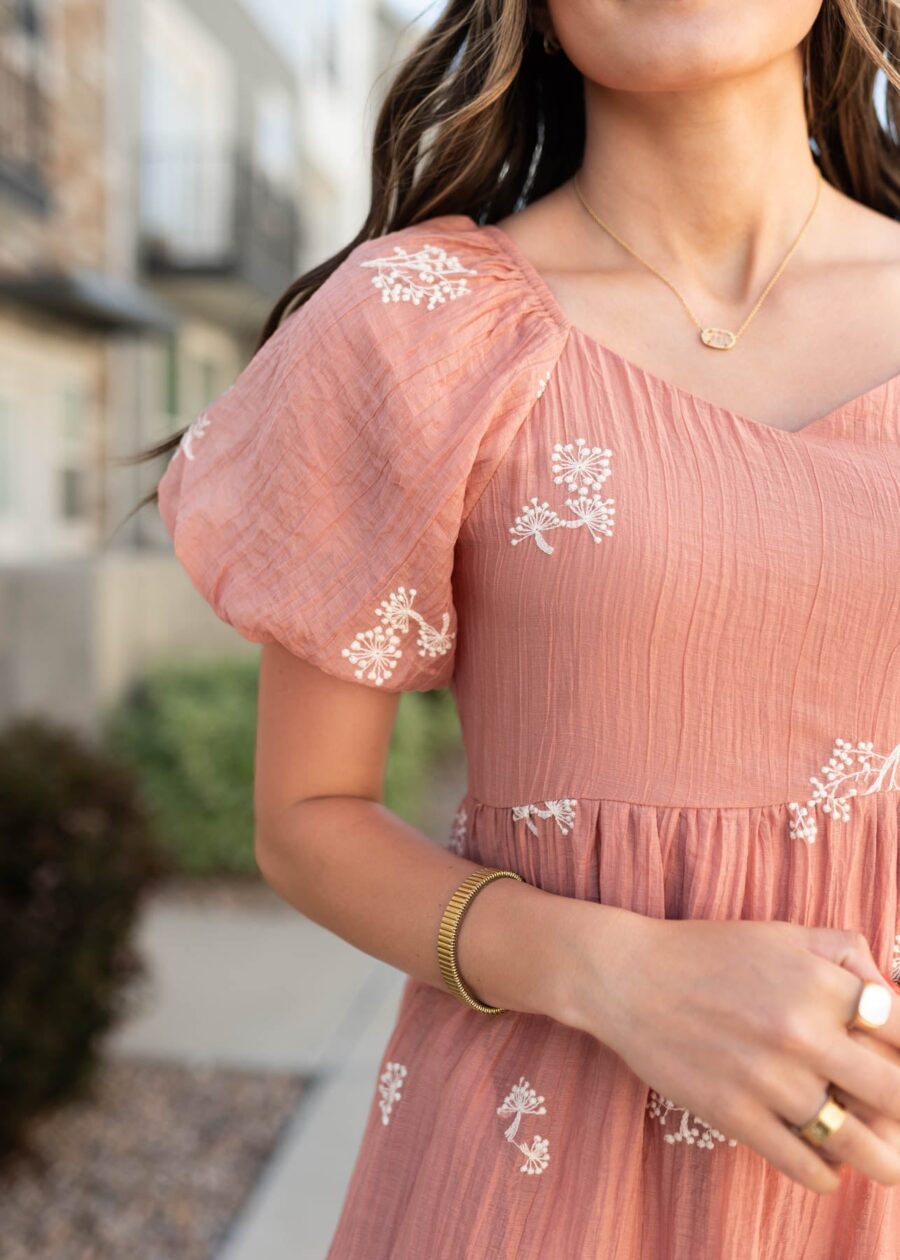 Rosie Terracotta Embroidered Dress