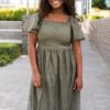 Sally Olive Embroidered Square Neck Dress