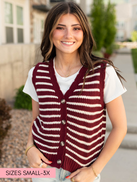 Sana Burgundy Striped Sweater Vest
