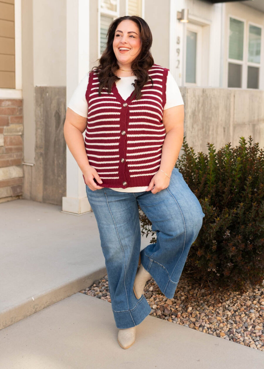 Sana Burgundy Striped Sweater Vest