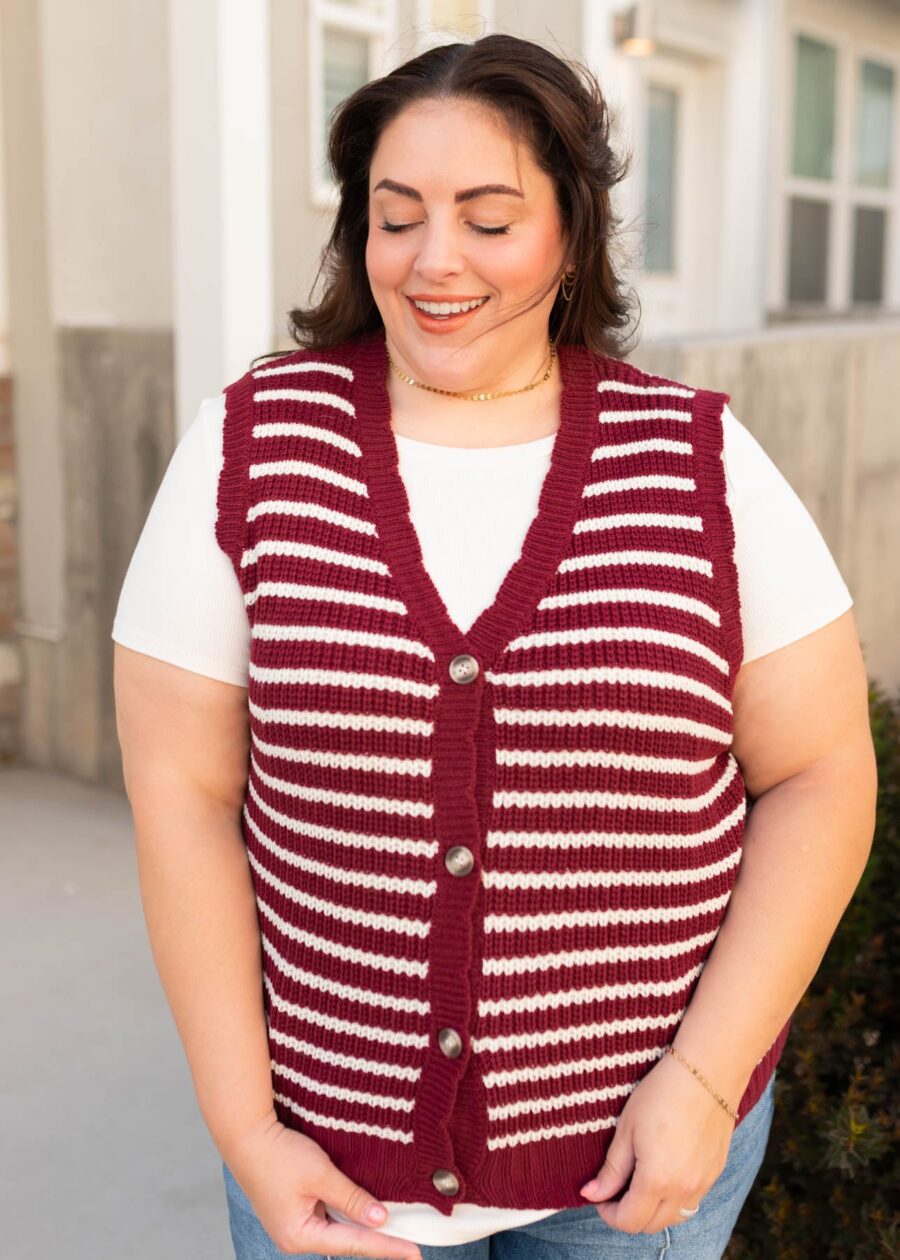 Sana Burgundy Striped Sweater Vest