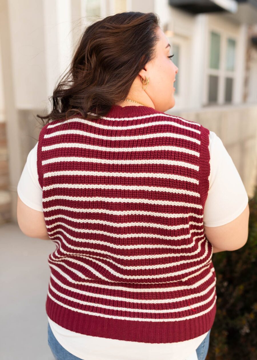 Sana Burgundy Striped Sweater Vest