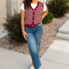 Sana Burgundy Striped Sweater Vest