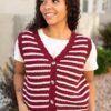 Sana Burgundy Striped Sweater Vest