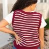 Sana Burgundy Striped Sweater Vest