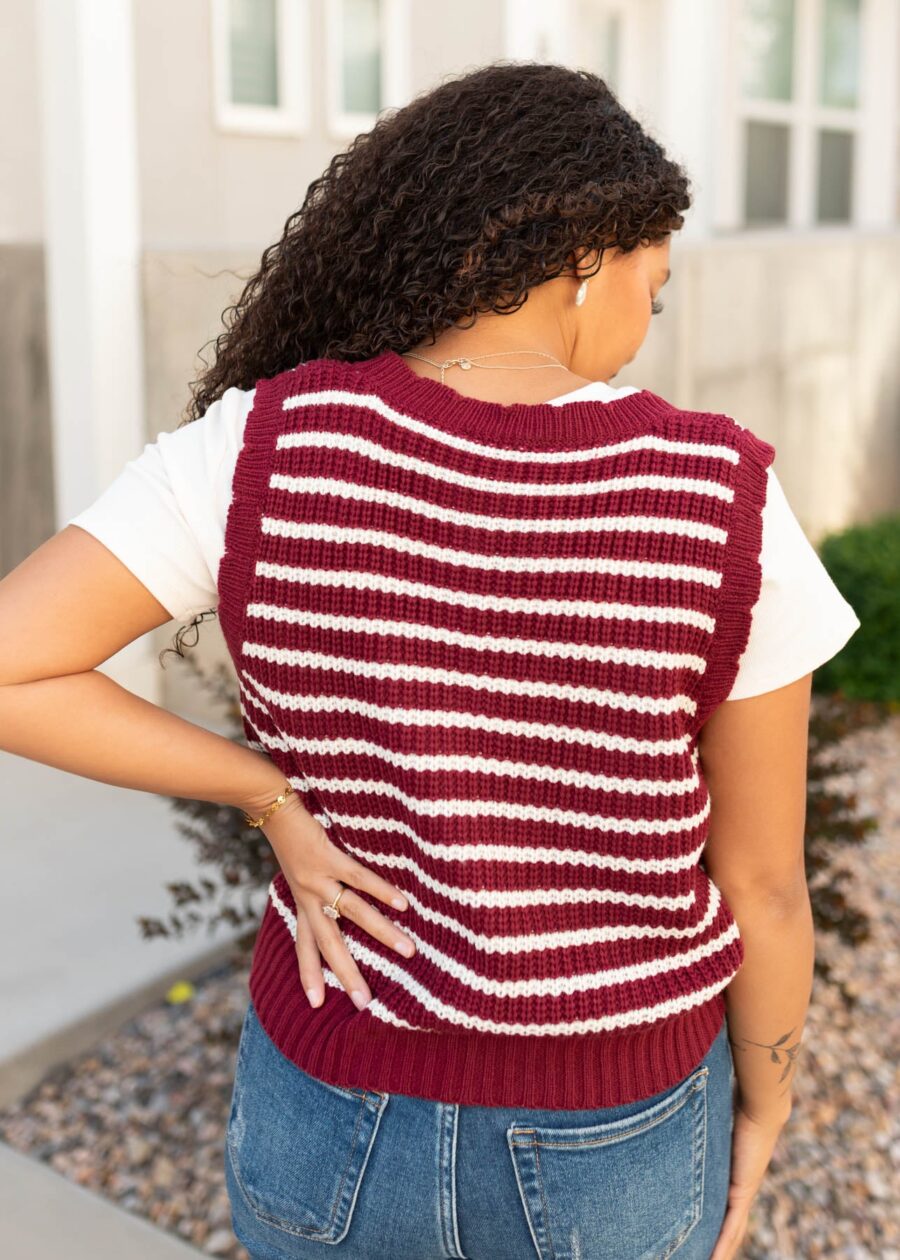 Sana Burgundy Striped Sweater Vest