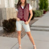 Sana Burgundy Striped Sweater Vest