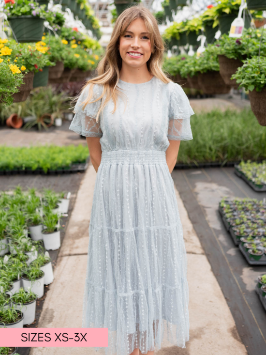 Sarah Dusty Blue Lace Dress