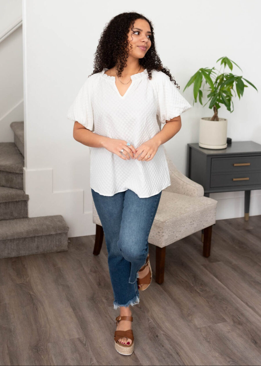 Sariah White Textured Top