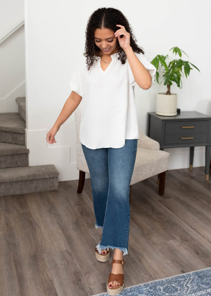 Sariah White Textured Top