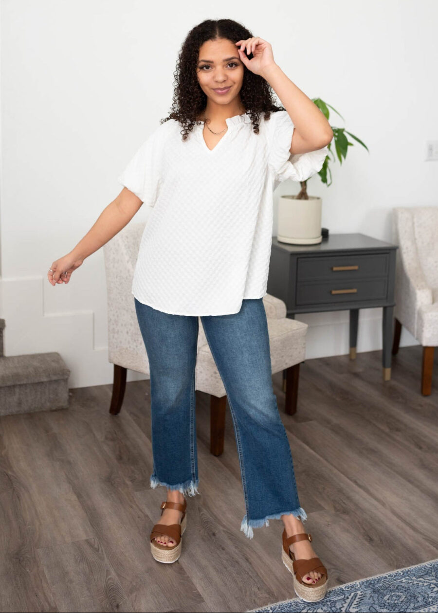 Sariah White Textured Top