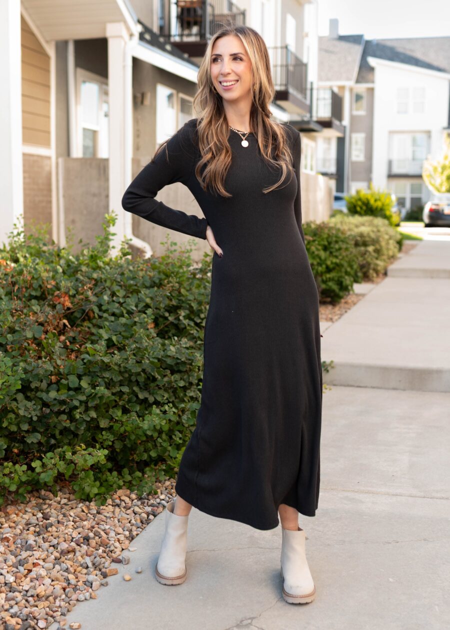 Shea Charcoal Ribbed Dress