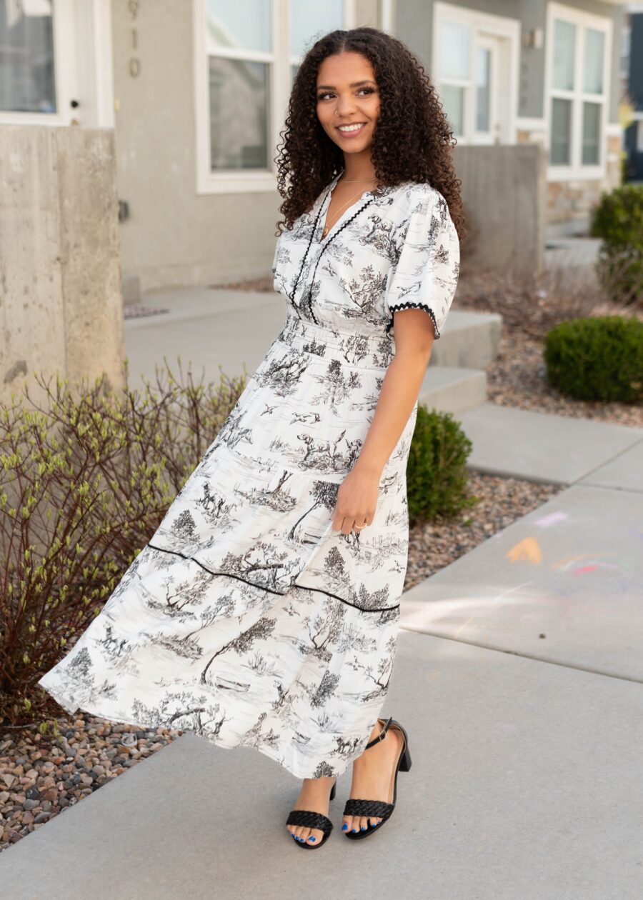 Sidney Black Print Tiered Dress