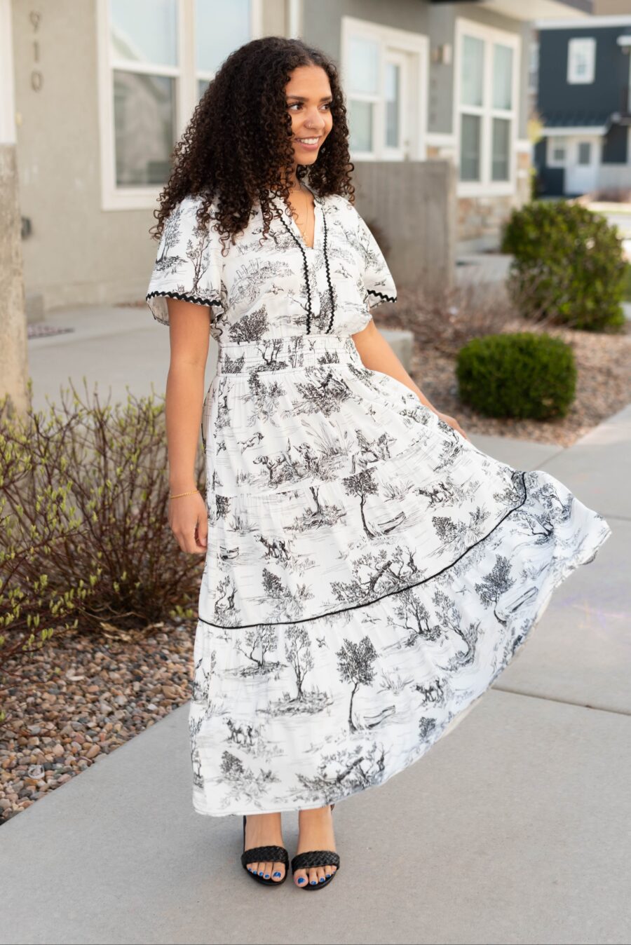 Sidney Black Print Tiered Dress