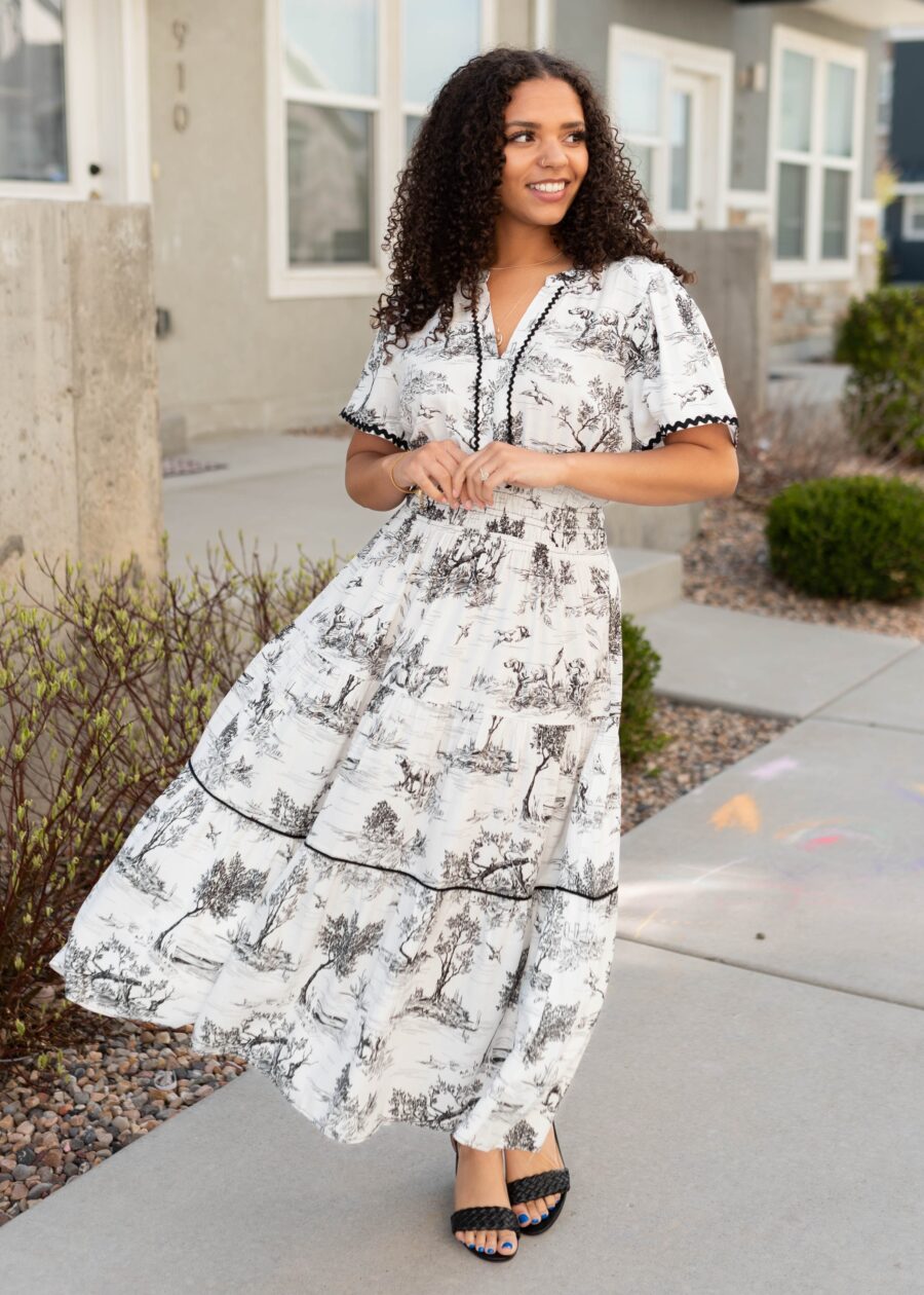 Sidney Black Print Tiered Dress