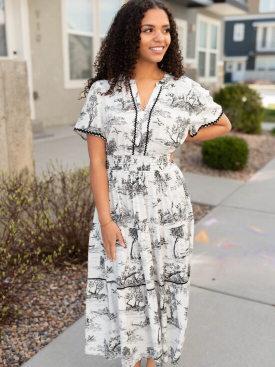 Sidney Black Print Tiered Dress
