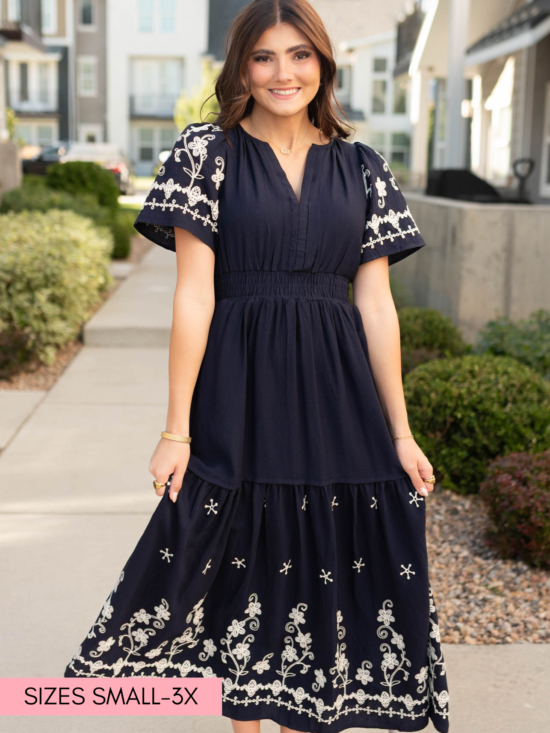 Sofia Navy Embroidered Dress