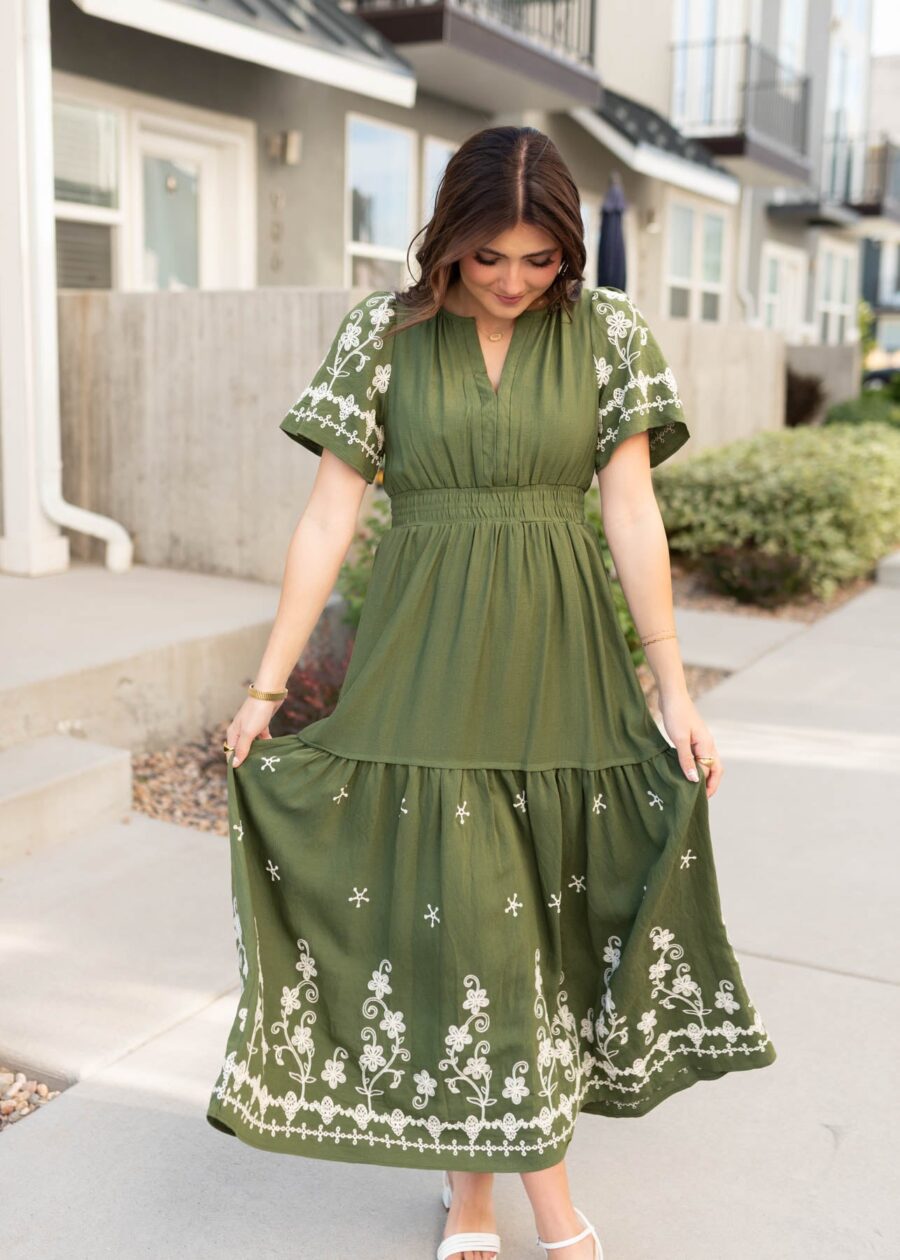 Sofia Olive Embroidered Dress