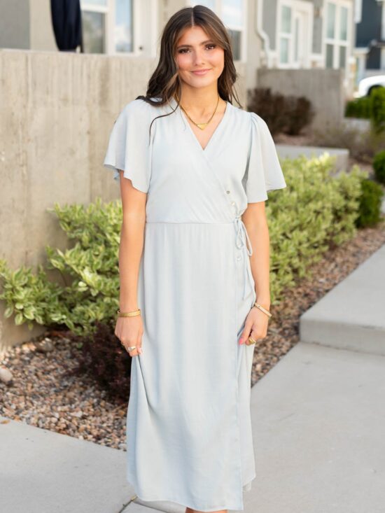 Sonya Dusty Blue Wrap Dress