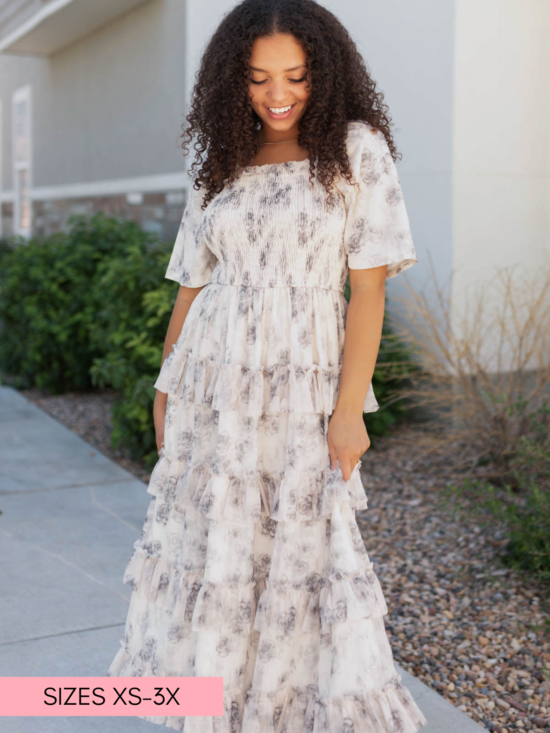 Sophie Grey Floral Tiered Dress