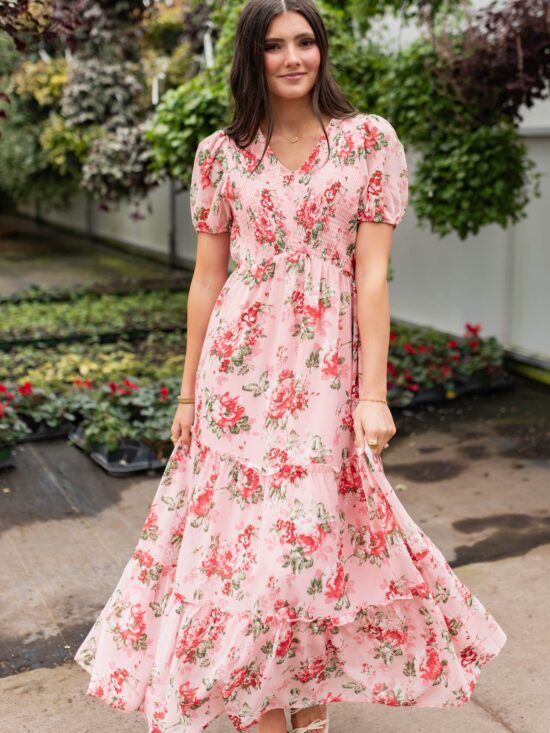 Stacy Pink Floral Smocked Dress