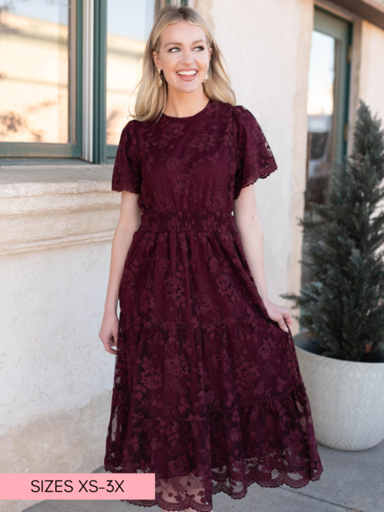 Susannah Wine Lace Dress
