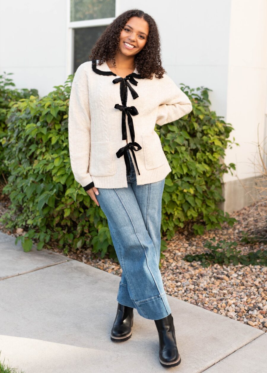 Talea Cream Bow Cardigan