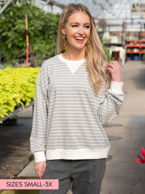 Tessa Grey Striped Pullover