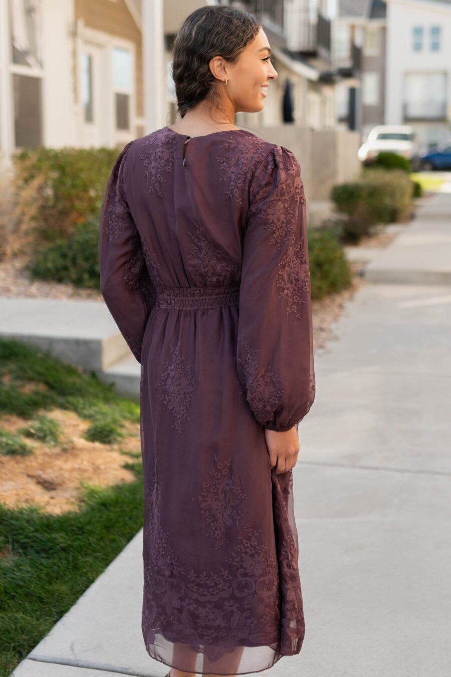 Tiana Dusty Plum Embroidred Chiffon Dress