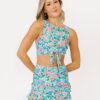 Trellis Floral Knotted Crop Top