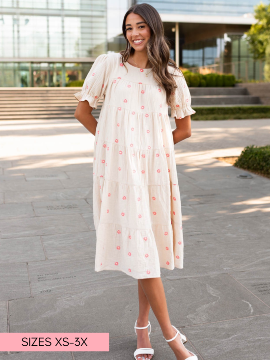 Trisha Beige Floral Embroidered Dress