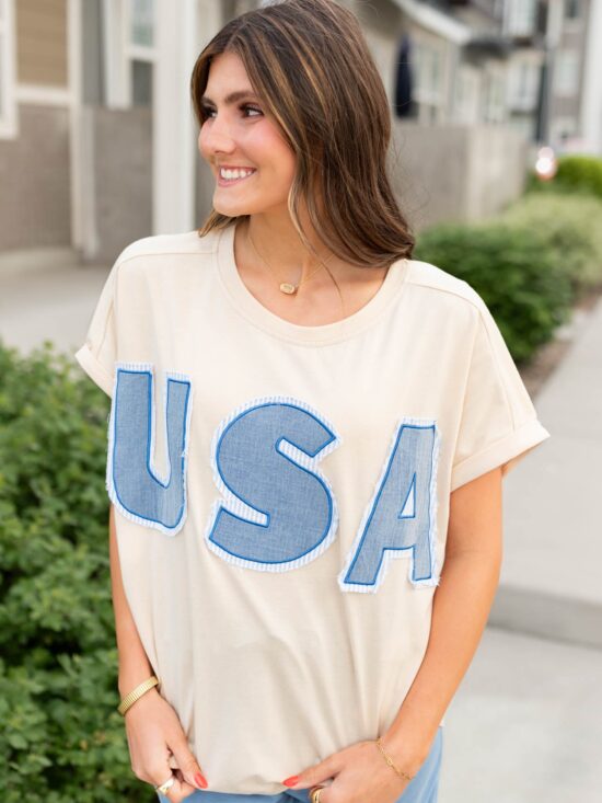 USA Beige Graphic Tee
