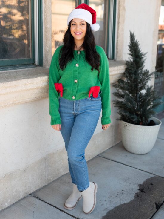 Veronica Green Christmas Bow Cardigan