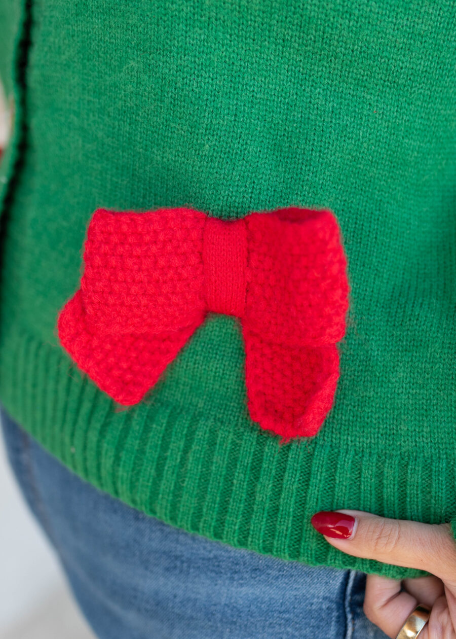 Veronica Green Christmas Bow Cardigan