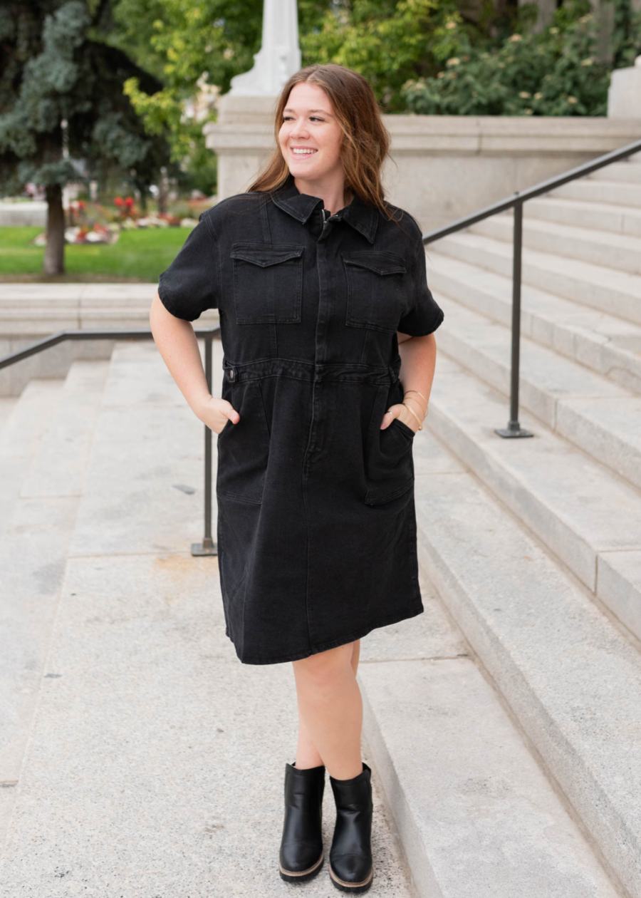 Vienna Black Denim Zipper Dress