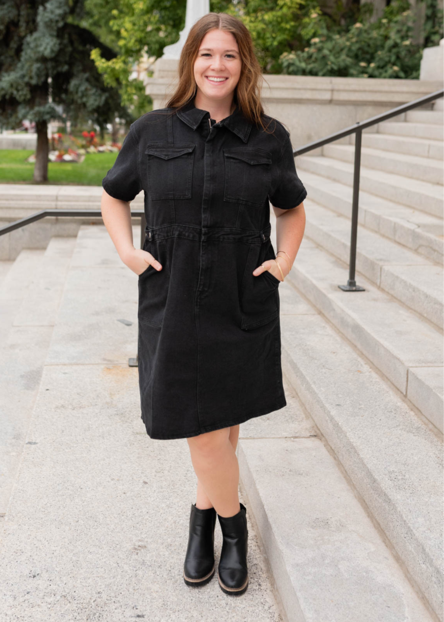 Vienna Black Denim Zipper Dress