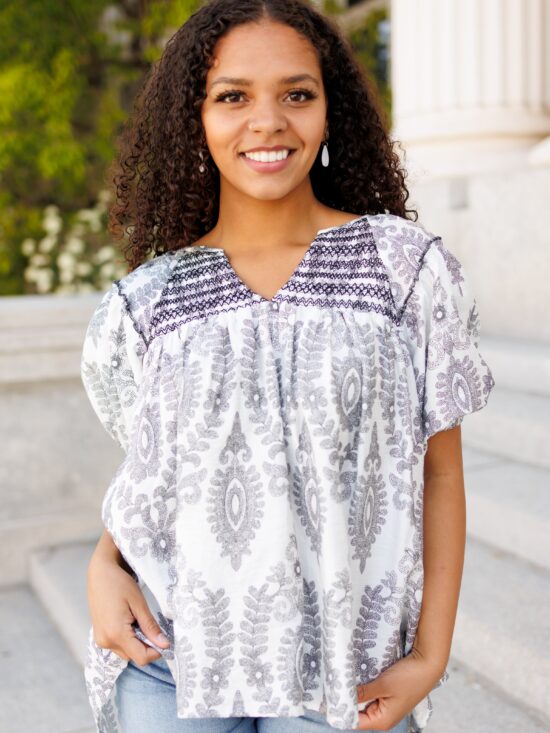 Vivianne Black Pattern Top