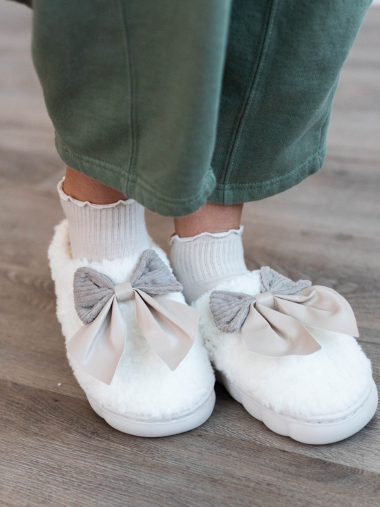 White Bow Slippers