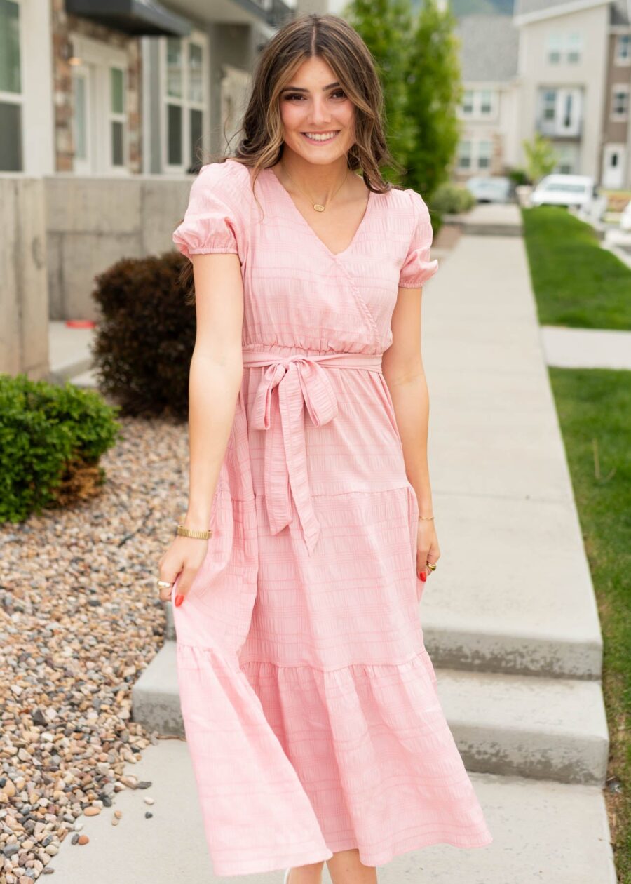 Xandra Blush Pink Tie Waist Dress