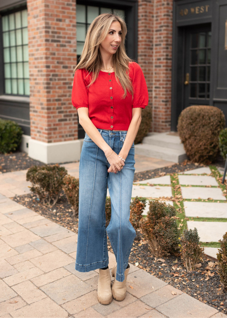 Zoe Red Button Up Sweater