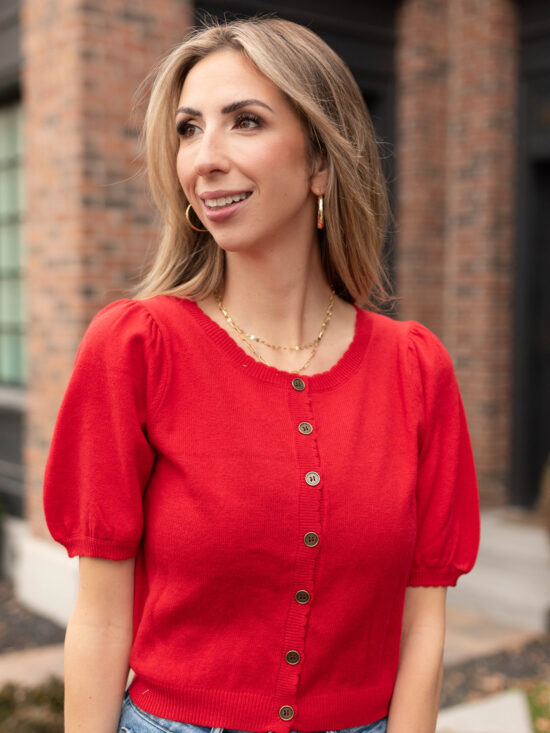 Zoe Red Button Up Sweater