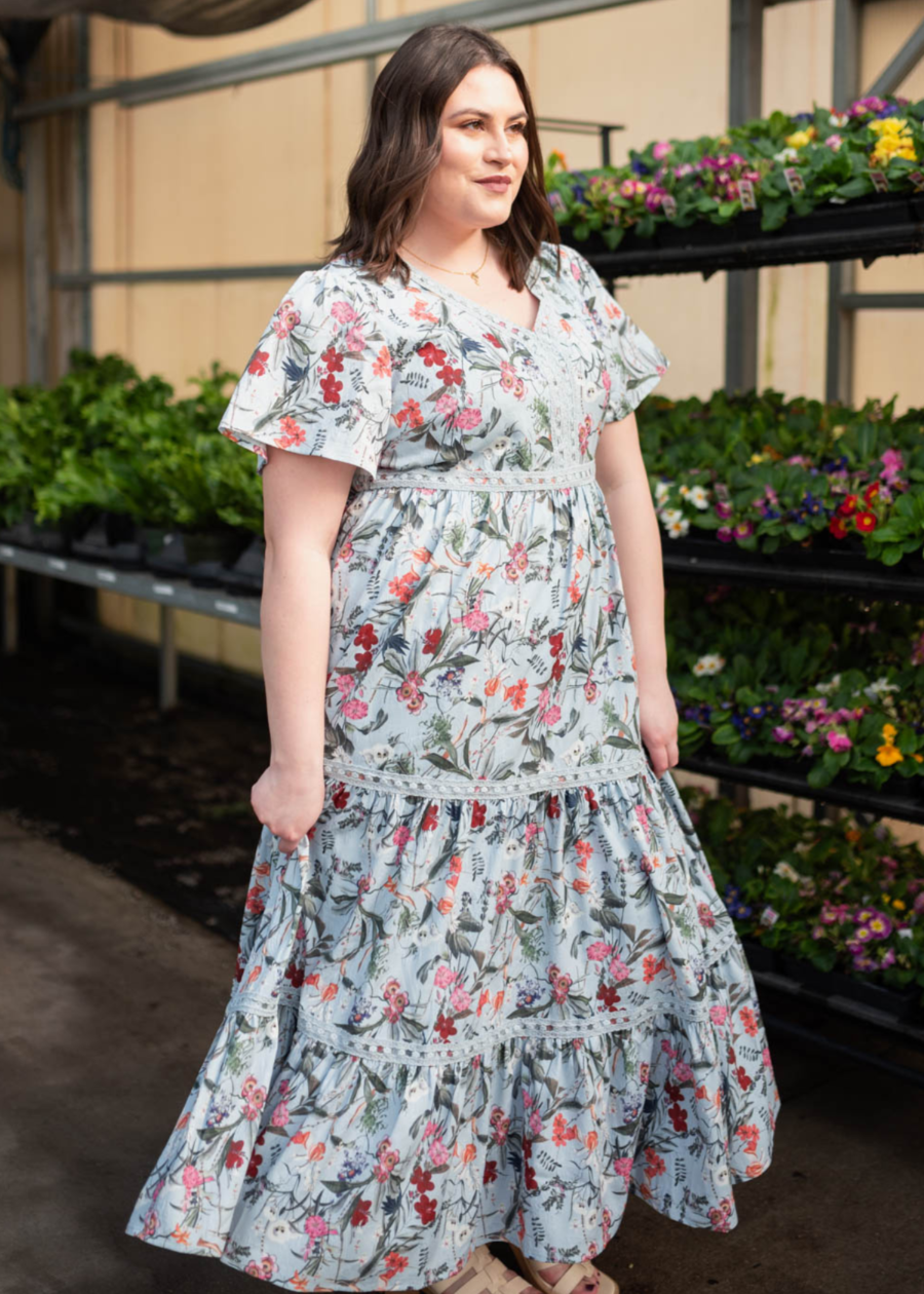 Zoie Blue Floral Tiered Dress