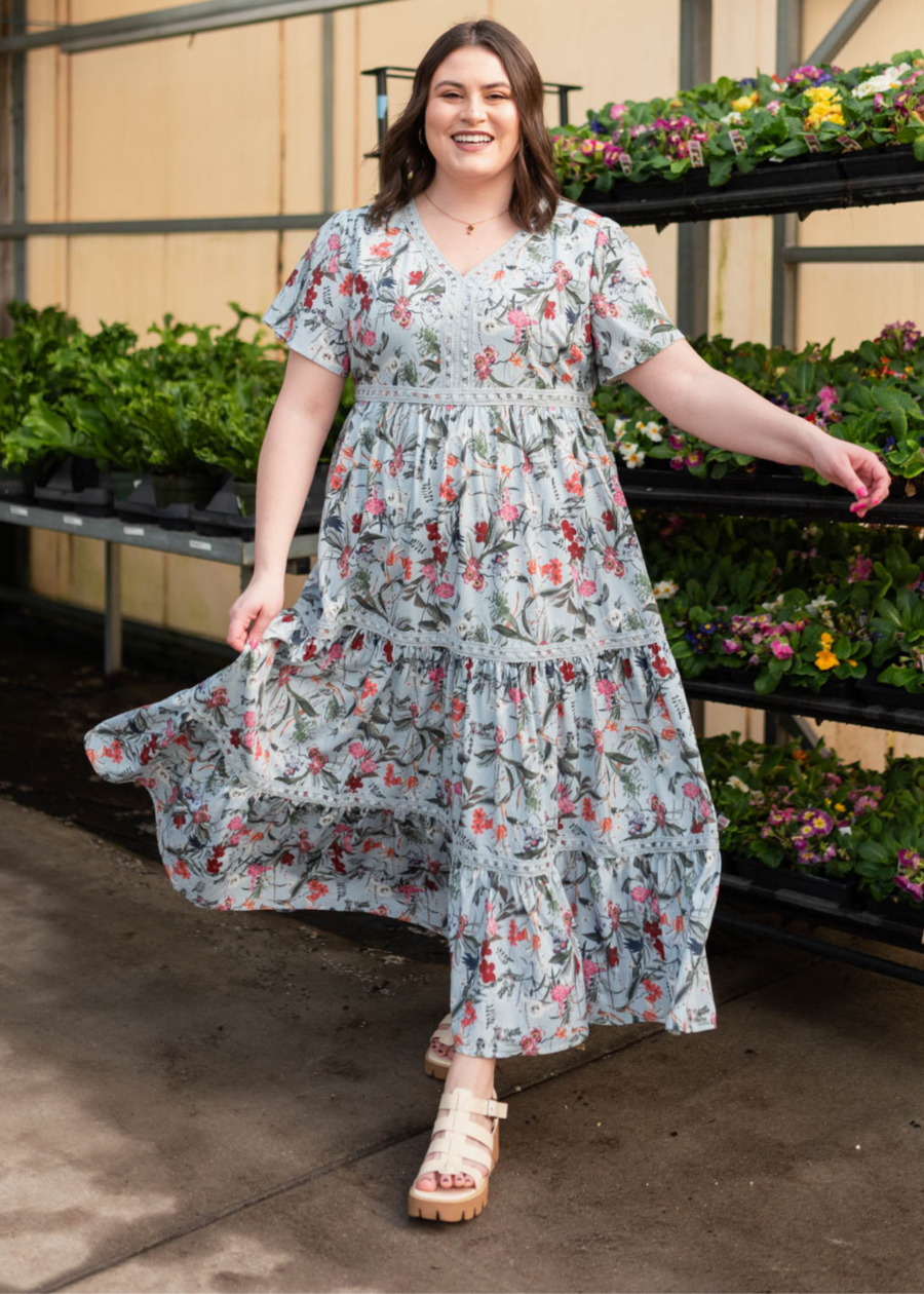 Zoie Blue Floral Tiered Dress