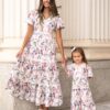 Zoie Pink Floral Tiered Dress